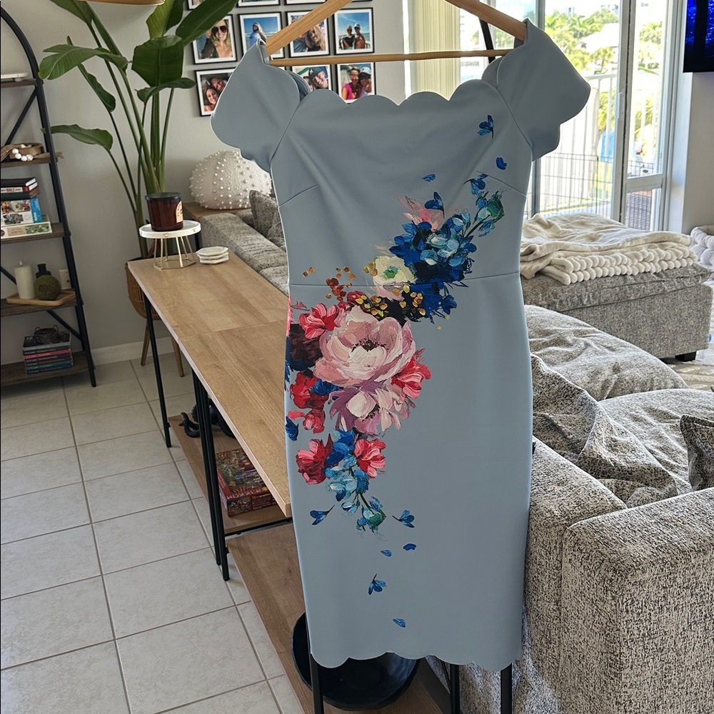 Ted Baker London Powder Blue Floral Off-Shoulder Midi Dress - Picture 14 of 15